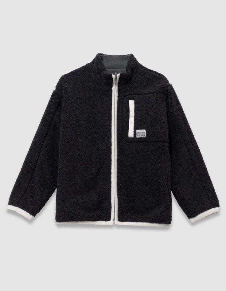 Cardigan réversible sherpa noir et molleton vert garçon-3 Cardigan réversible sherpa noir et molleton vert garçon-3