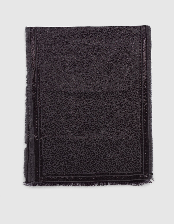 Foulard noir jacquard motif léopard lurex Femme-2