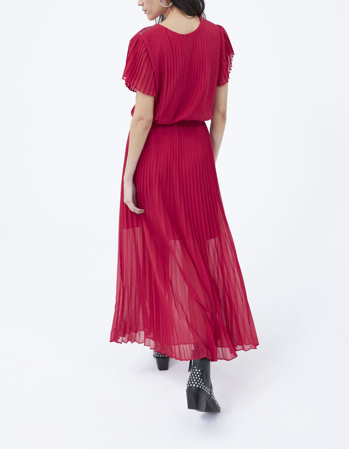 Women’s red wrap top fully pleated long dress - IKKS
