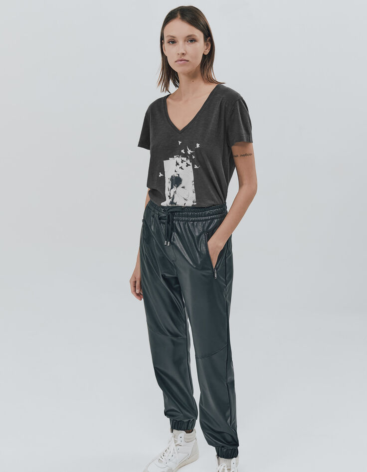 Tee-shirt en coton bio gris visuel tête de mort femme-6
