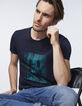 Dunkelblaues Herren-T-Shirt mit Streifen-Gesicht-Roboter-1