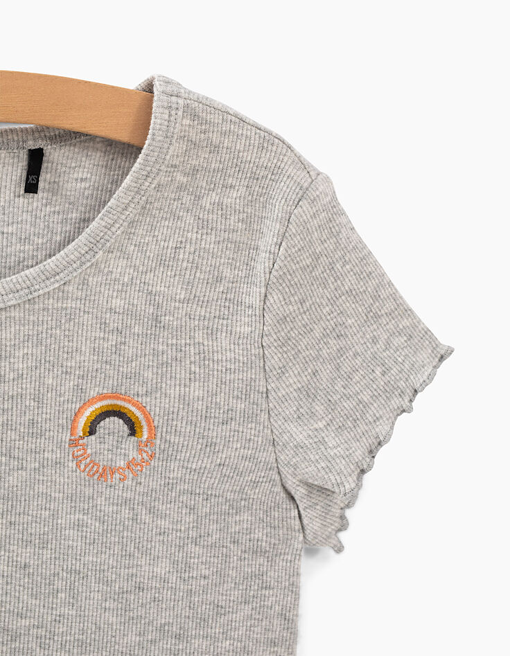 Graues Mädchen-T-Shirt mit Regenbogen-3 Graues Mädchen-T-Shirt mit Regenbogen-3