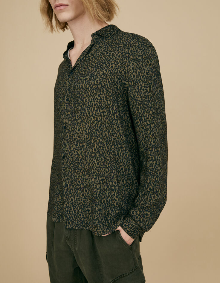 Hellkhaki REGULAR-Herrenhemd mit Blumen-Camouflageprint-2