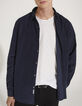 Marineblaues REGULAR-Herrenhemd aus gestreiftem Velours-1