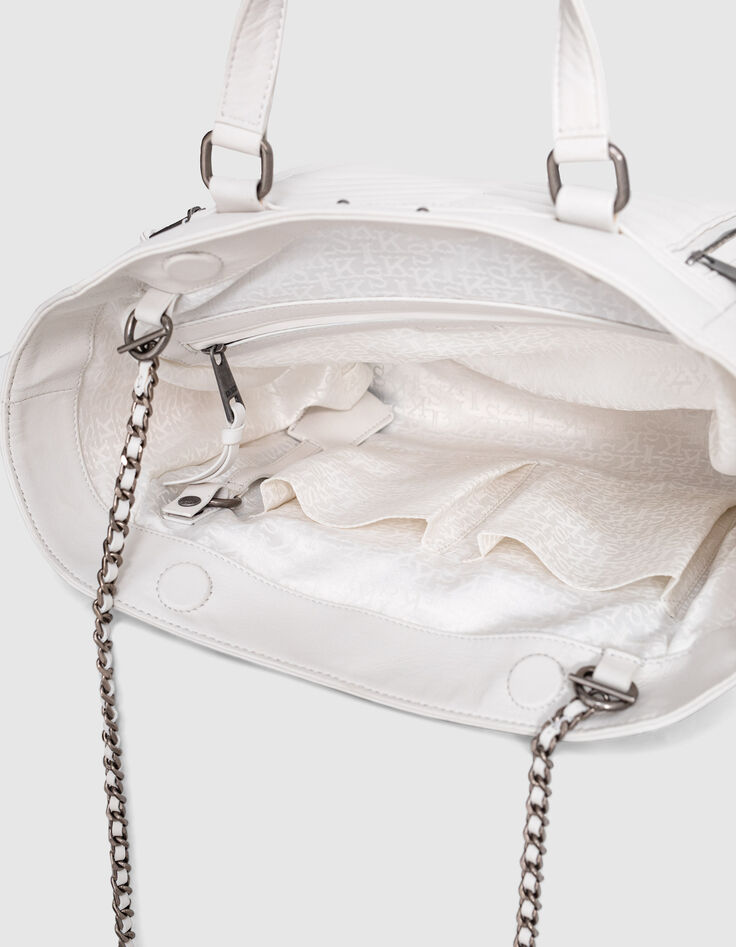 Sac cabas cuir LE 1440 MEDIUM BLANC matelassage chevrons femme-5