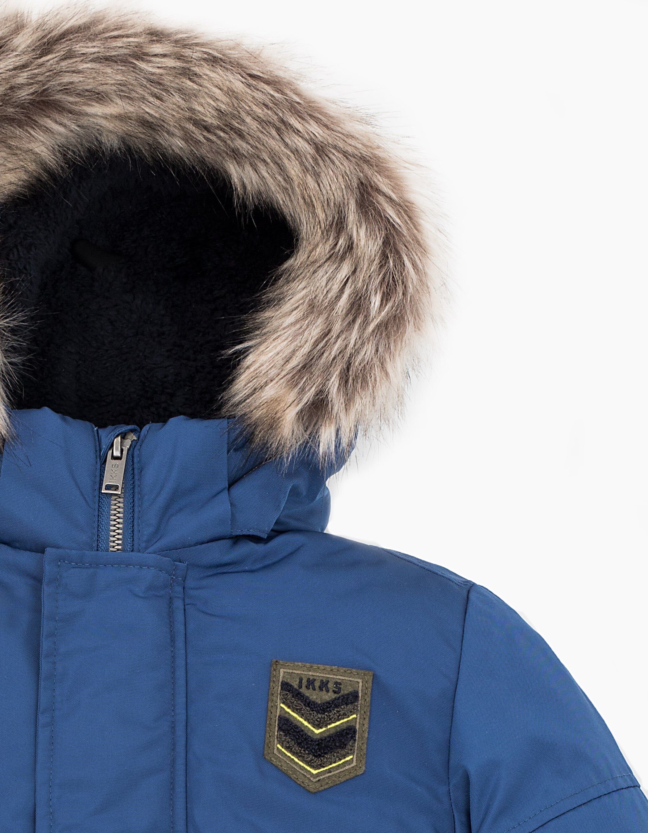 Boys raw blue fur lined hooded parka