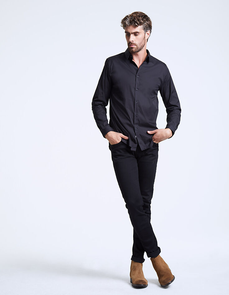 Chemise noire détail col Easy Care Homme-6