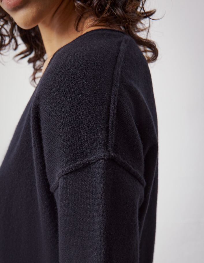 Women’s black chevron pointelle cashmere sweater-3