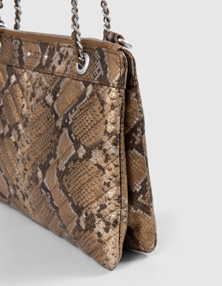 Women's gold leather python-look 1440 Reporter clutch bag-4