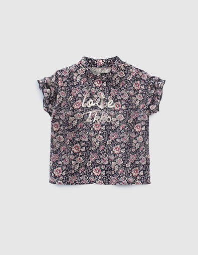 Girls’ navy flower print Lenzing™ Ecovero™ viscose ruffled top - IKKS