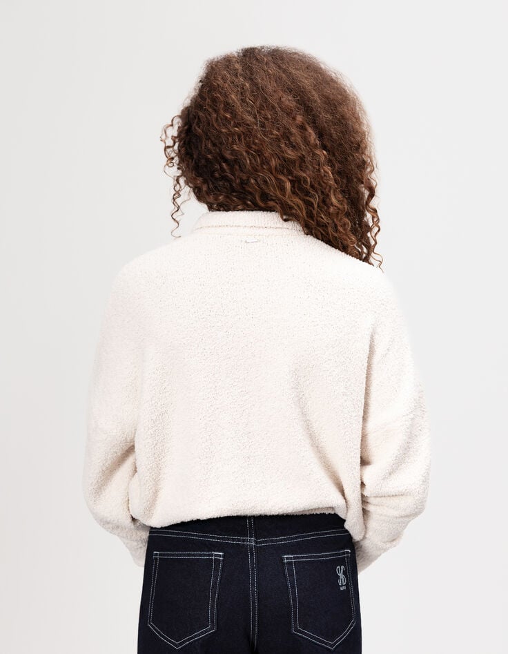 Girls’ beige bouclette knit buttoned sweater-2 Girls’ beige bouclette knit buttoned sweater-2