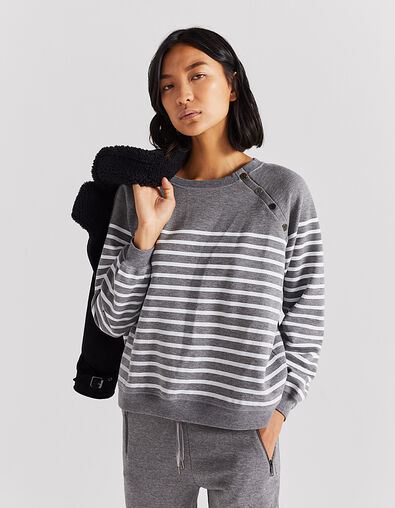 Women’s dark grey sailor stripe long sleeve loose sweatshirt - IKKS