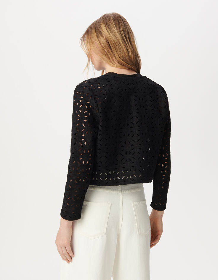 Schwarze Jacke mit offenem Makramee-Stil-3