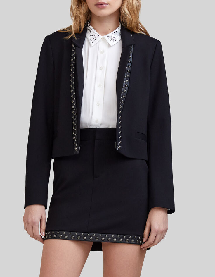 Veste de costume courte noire décor clous Femme-2