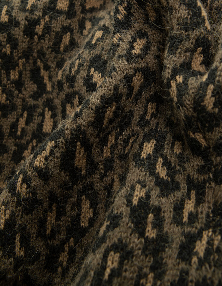 Pull beige tricot jacquard motif l&eacute;opard Homme-6