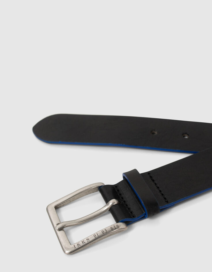 Ceinture noire bordure bleue en cuir Homme-3