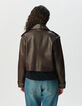 Blouson marron cuir forme trench court Femme-3