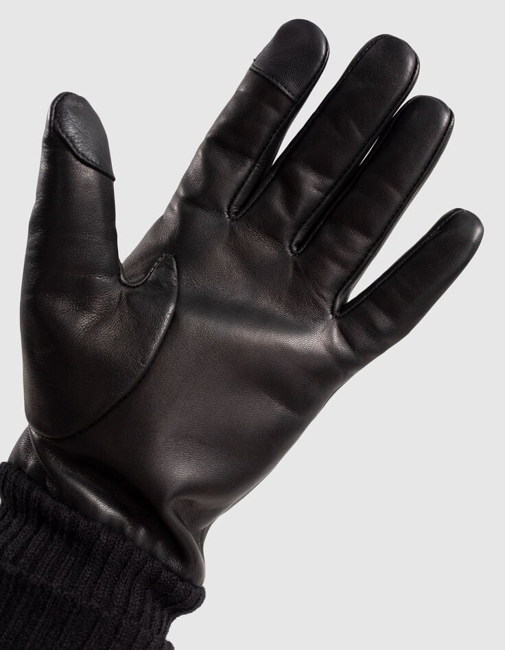 Schwarze Herrenlederhandschuhe mit Rippb&uuml;ndchen-5