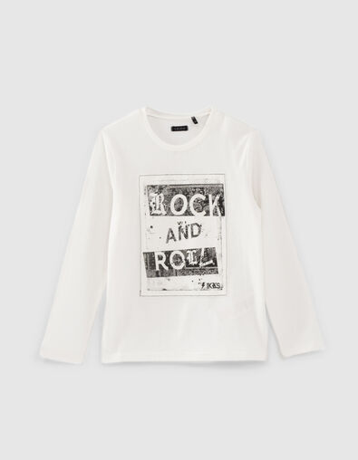 Boys’ off-white slogan image organic cotton T-shirt - IKKS