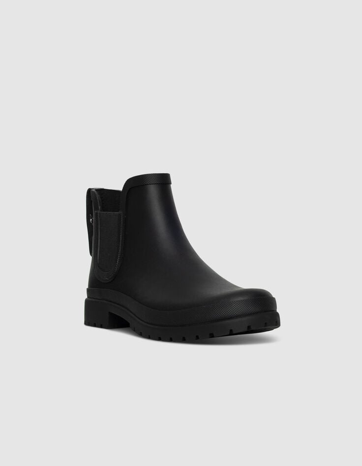 Schwarze Chelsea-Damengummistiefel Profilsohle-2 Schwarze Chelsea-Damengummistiefel Profilsohle-2