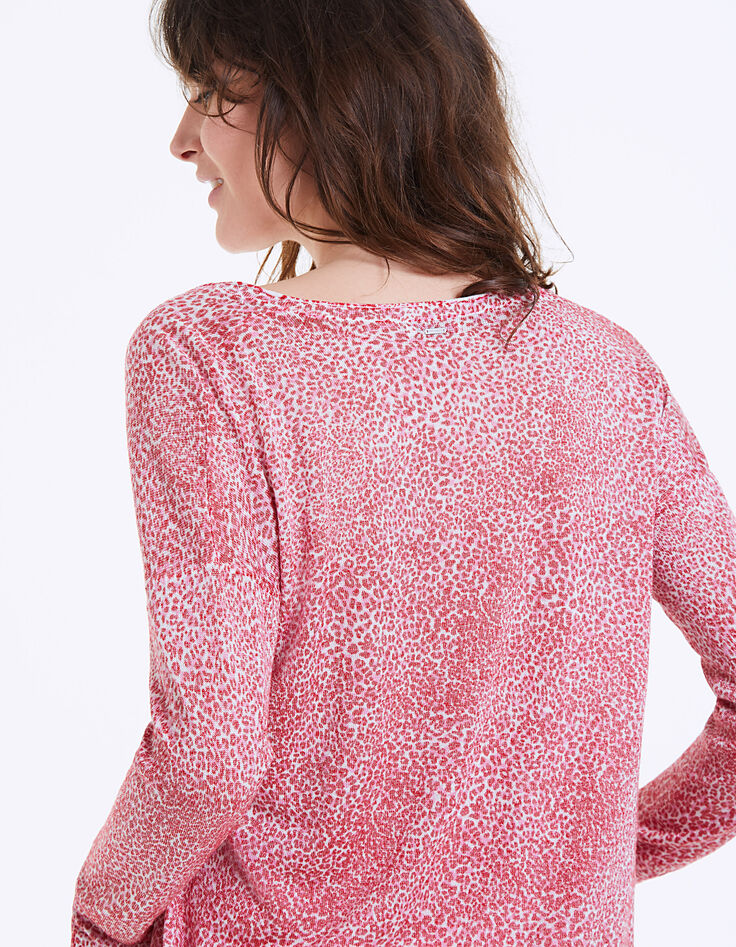 Pull col V rouge imprimé panthère métallisé femme-5