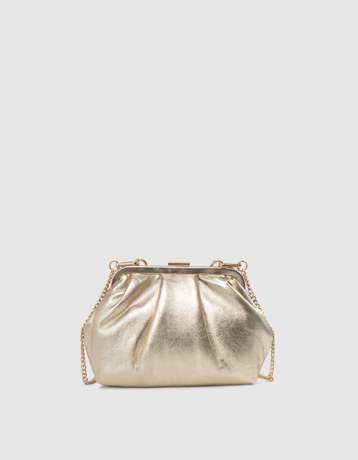 Goldfarbene Damenbeuteltasche aus Metallic-Leder-3