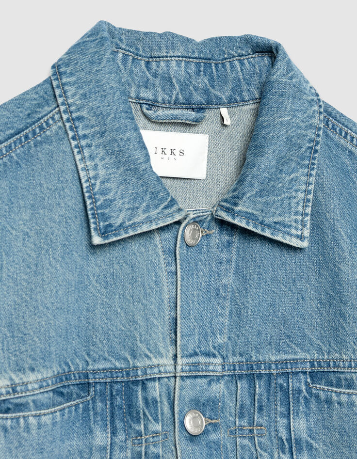 Blaue Jeansjacke mit Plissee-Detail Herren-7