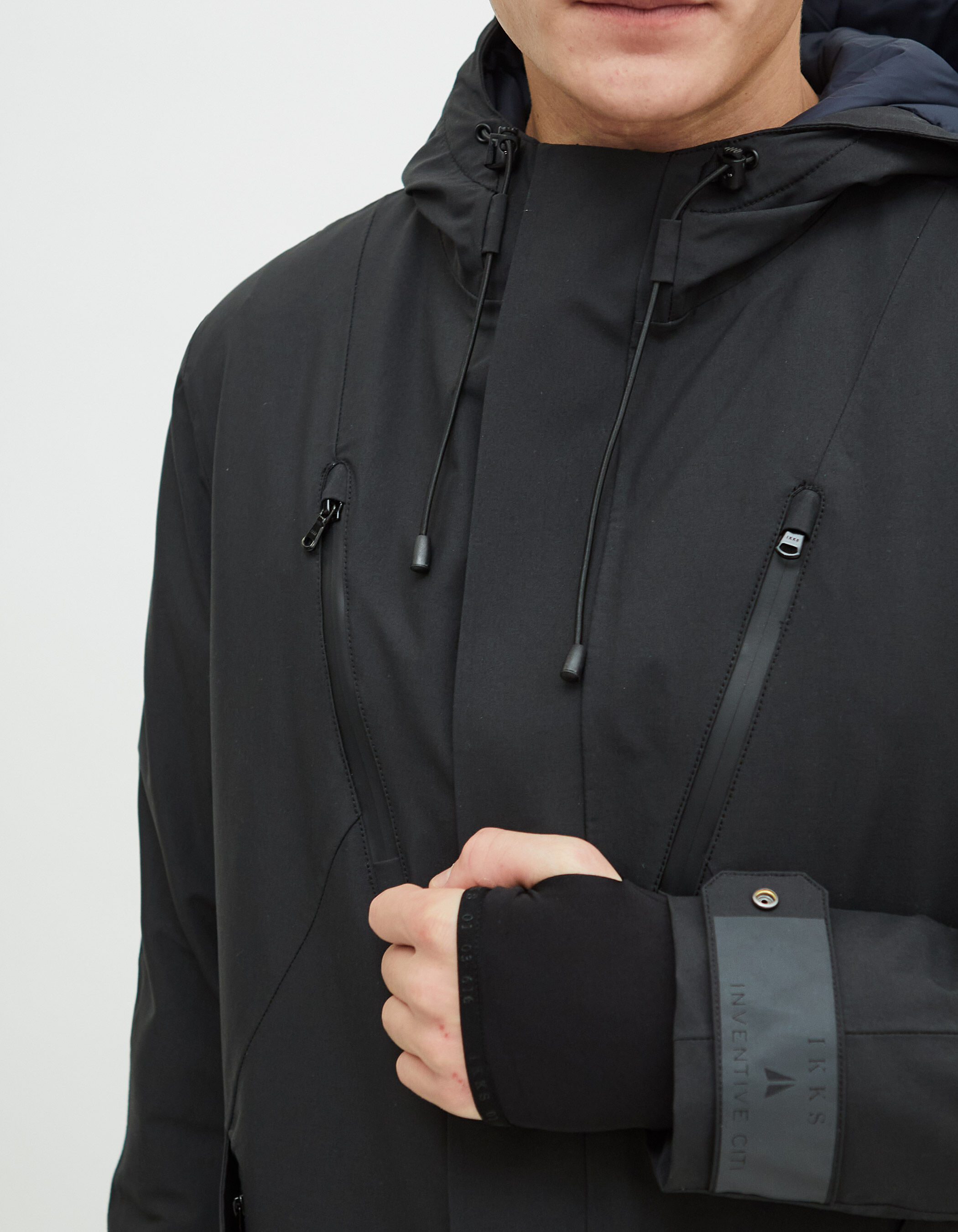 Men's black IKKS x INVENTIVE CITI parka, patented protection IKKS