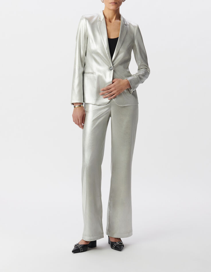 Silberne beschichtete Schlaghose Frau-6