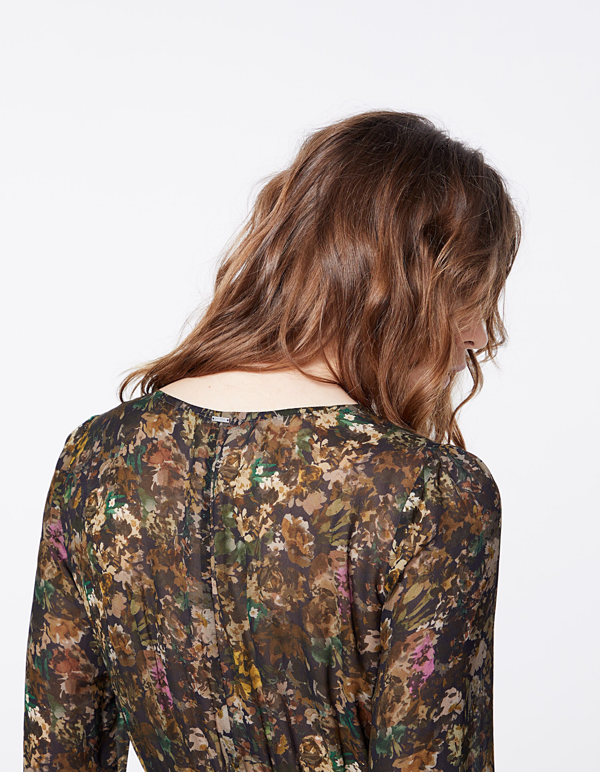 Robe volantee en voile de viscose imprime camouflage floral IKKS