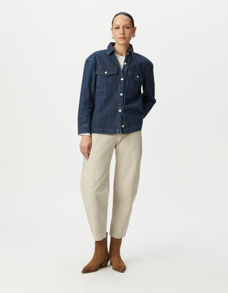 Chemise en jean blanc motif rayures