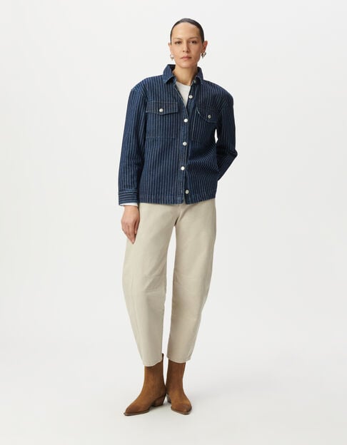 Chemise en jean blanc motif rayures Femme - IKKS
