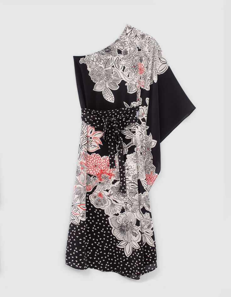 Robe asym&eacute;trique noire motif fleurs IKKS x GIGEEZ Femme-4