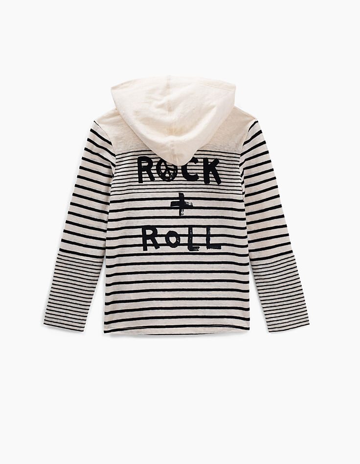 Camiseta marinera cruda rayas negras con capucha niño -2