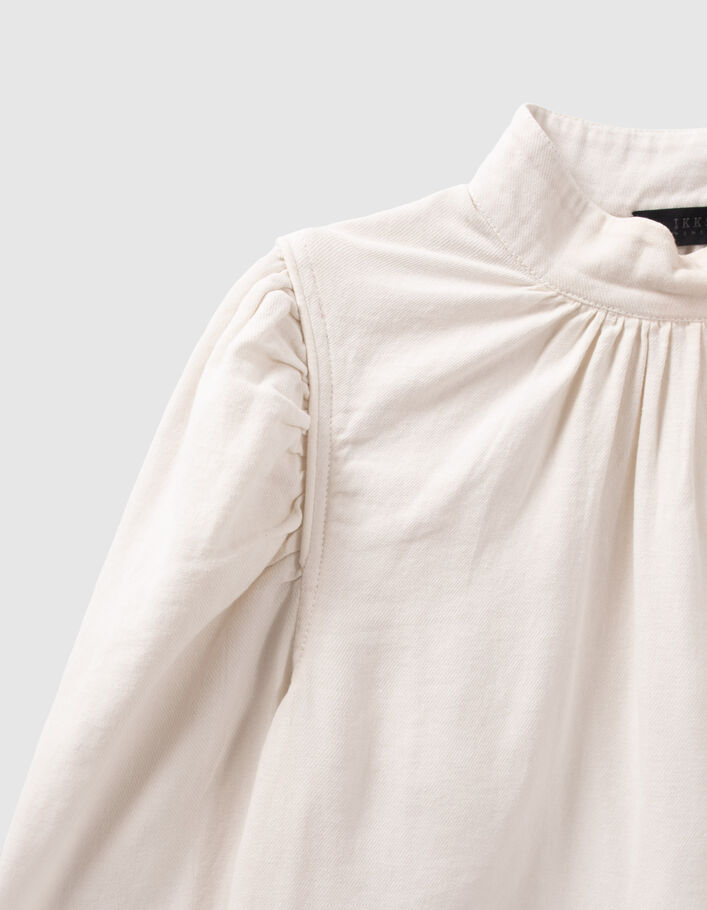 Blusa caliza algodón orgánico cuello abotonado mujer - IKKS