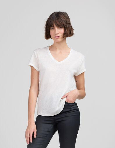 Tee-shirt lin blanc femme - IKKS