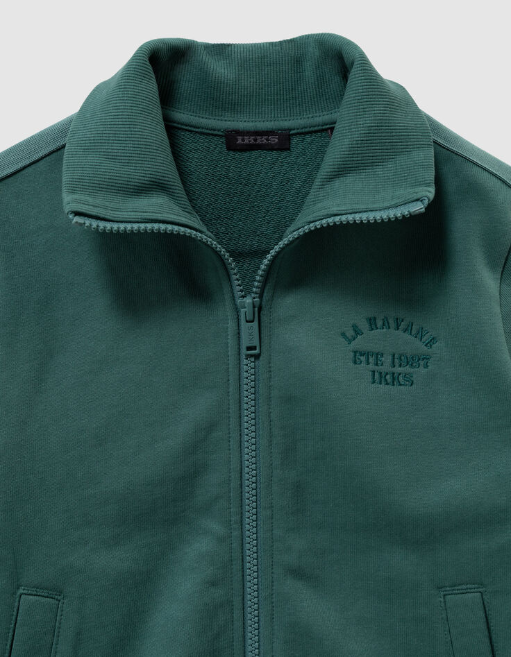 Cardigan zippé vert ganses rayées manches garçon-3 Cardigan zippé vert ganses rayées manches garçon-3