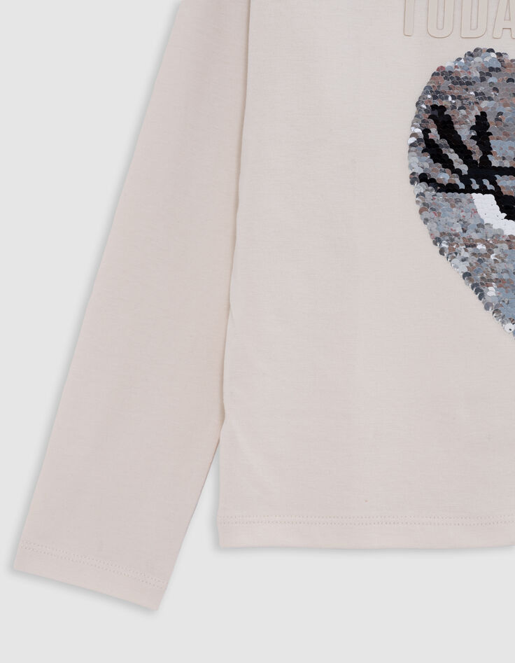 Girl's ecru organic reversible sequin VICE-VERSA T-shirt-5 Girl's ecru organic reversible sequin VICE-VERSA T-shirt-5