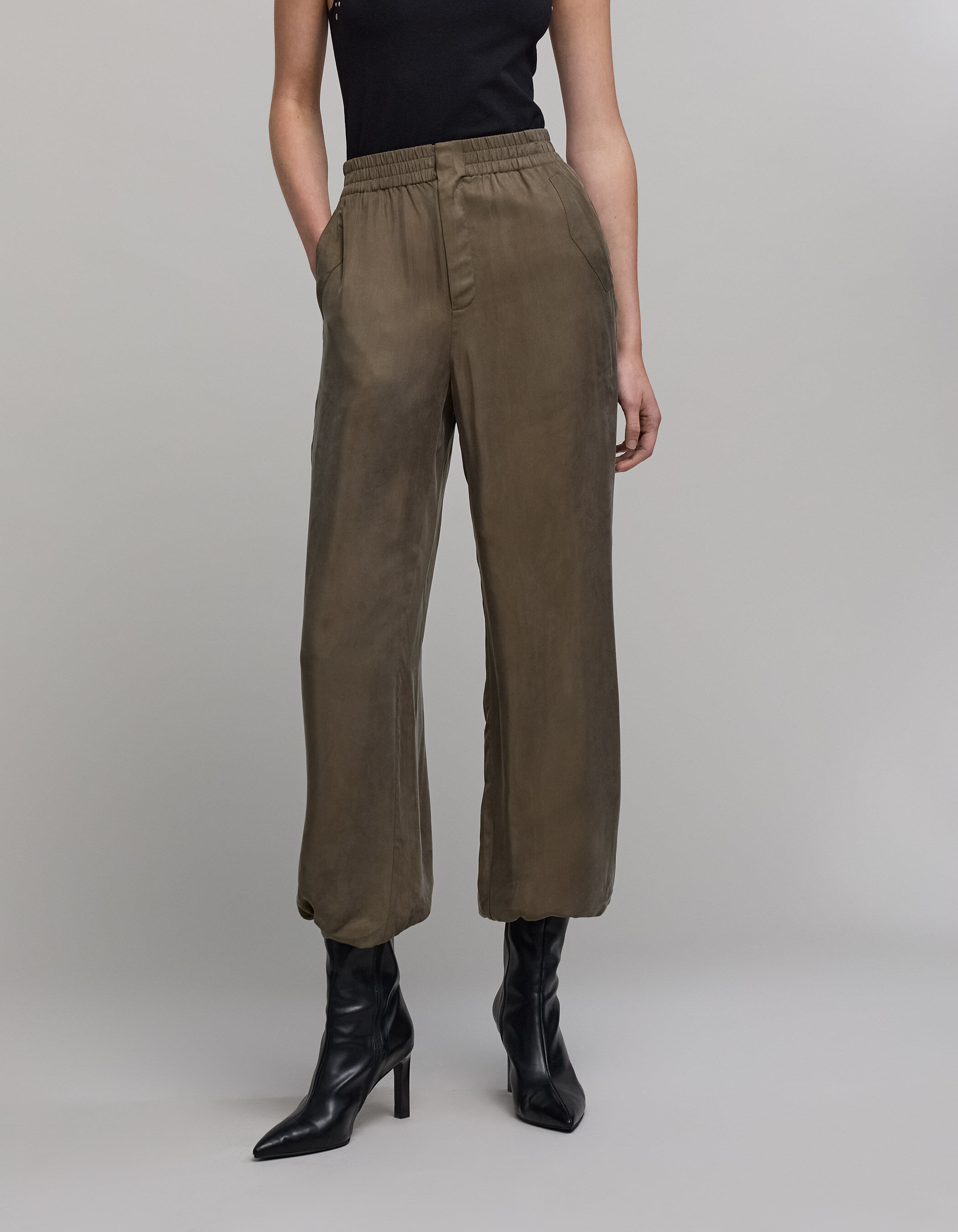 Pantalon large kaki fluide bas coulisses Femme IKKS