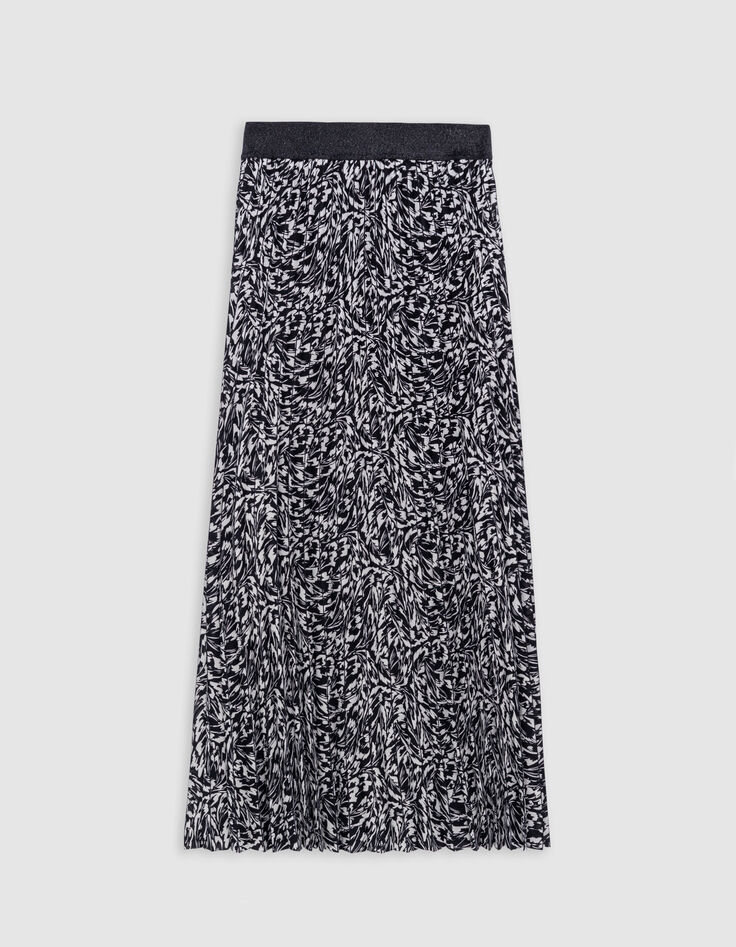 Falda larga plisada negra de mujer con estampado floral minimalista-5