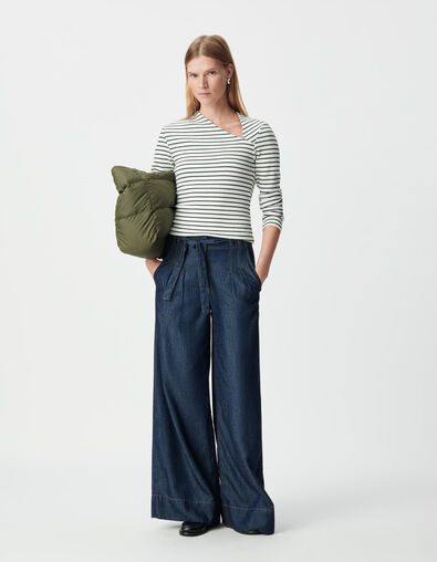 Women’s long-sleeved sailor T-shirt with asymmetric neck - IKKS