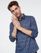 Camisa SLIM azul oscuro tela Liberty con motivo floral Hombre-1