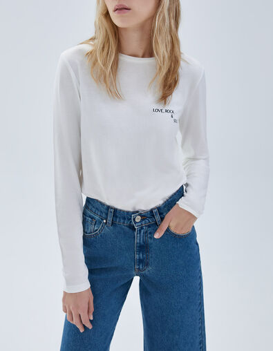 Women’s white T-shirt with embroidered slogan - IKKS