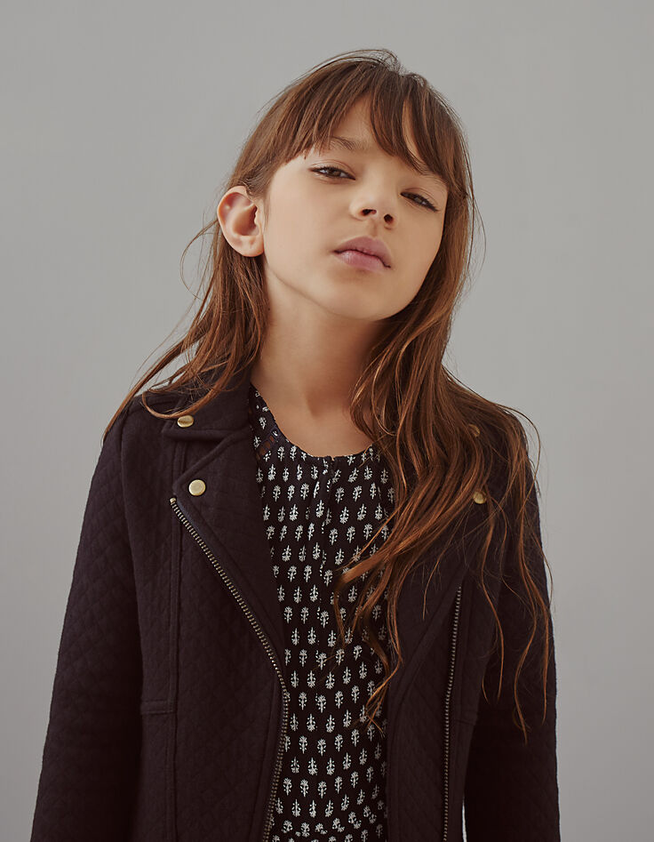 Cardigan noir esprit motard molleton matelassé fille-1