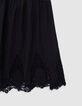 Robe noire smockée borderie dentelle Femme-6