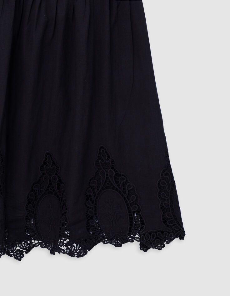 Robe noire smockée borderie dentelle Femme-6