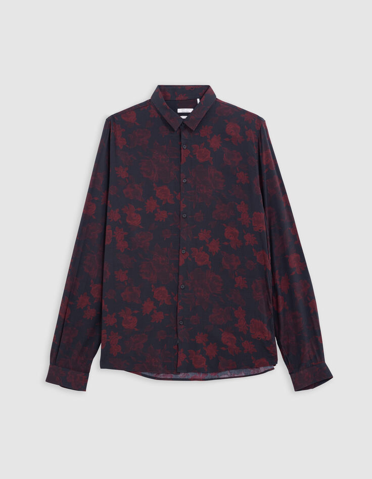 Camisa SLIM negra de hombre con estampado de rosas rojas-6 Camisa SLIM negra de hombre con estampado de rosas rojas-6