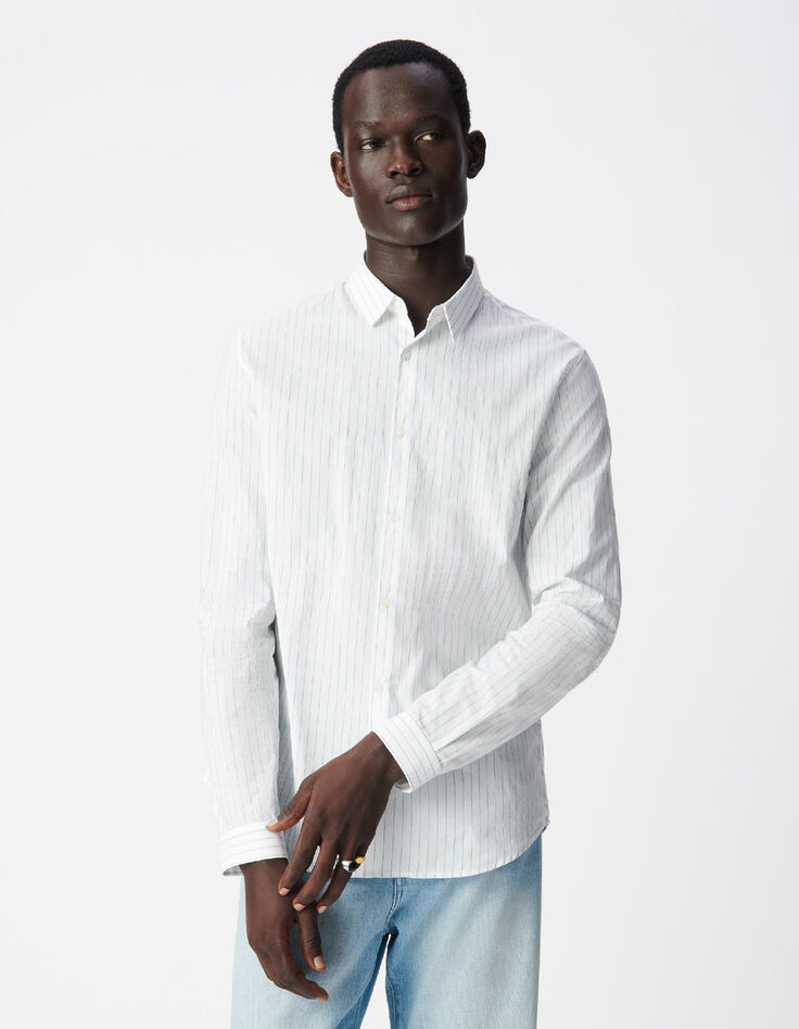 Camisa regular de rayas verde almendra para Hombre-2