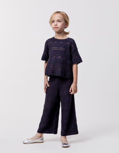 Pull marine tricot fantaisie ajouré fille - IKKS