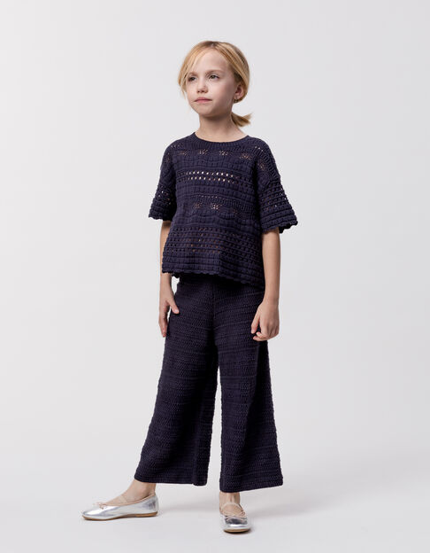 Pull marine tricot fantaisie ajouré fille - IKKS